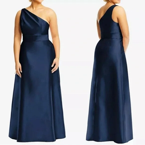 ALFRED SUNG D815S One-Shoulder A-Line Gown
18 Midnight Blue Formal Dress NEW B57 - Picture 1 of 2